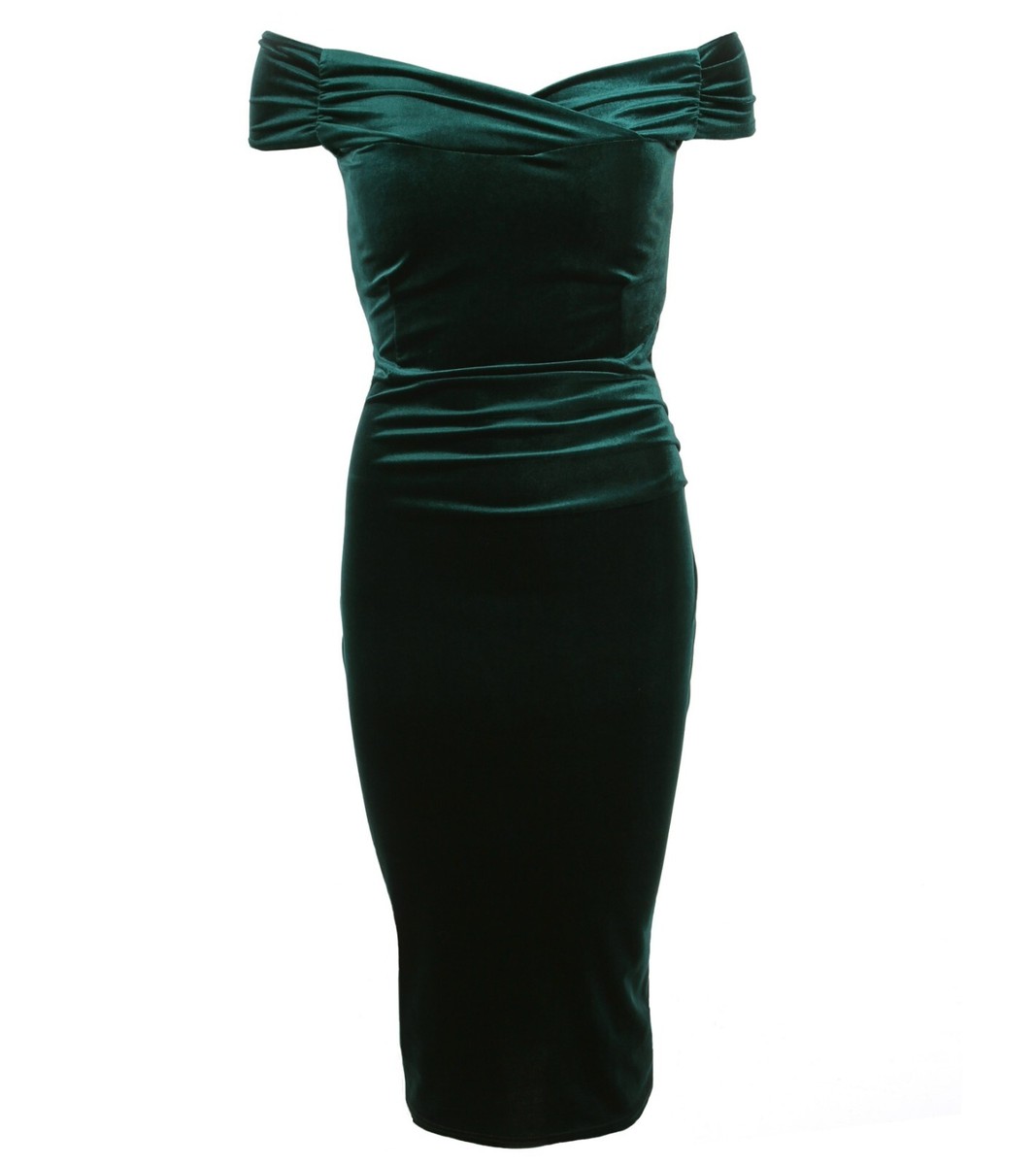 Emerald Green Velour Bardot Dress
