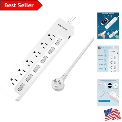ETL Certified 6-Outlet Surge Protector Power Strip with Individual Switches