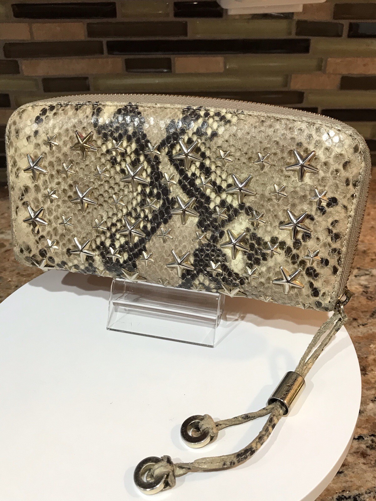 JIMMY CHOO Star Studded Python Embossed Leather Z… - image 4