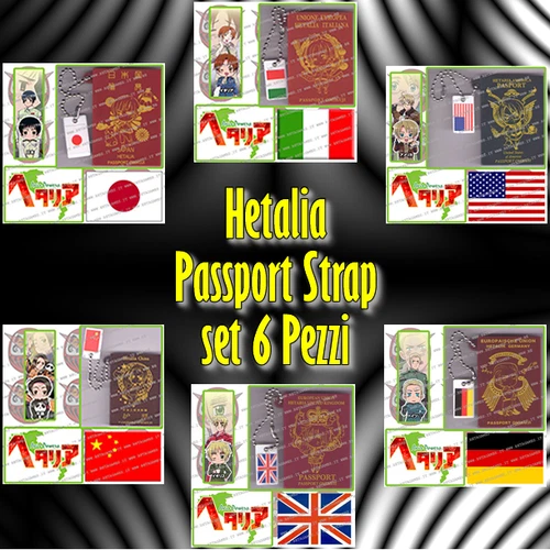 COMPLETE SET - 6 PIECES - HETALIA AXIS POWERS MASCOT Passport Omikuji