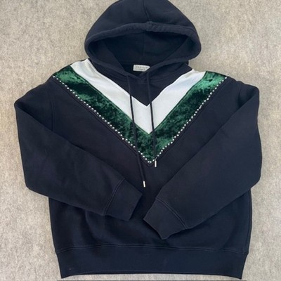 Green Velvet Diamontee Embellished Sandro Paris Black Hoodie Top