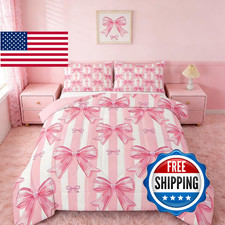 Feelyou Pink Bowknot Comforter Set,Dreamy Princess Bowknot Bedding Set Queen Siz