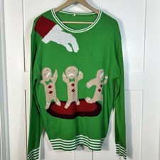 TIPSY ELVES GINGERBREAD MEN UGLY KNIT SWEATER SZ LARGE UNISEX CREW COLLAR XMAS