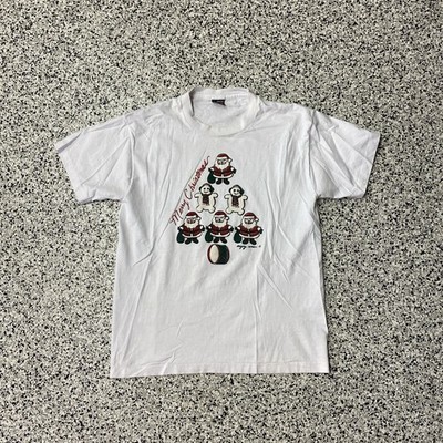 Vintage Best Fruit of the loom ginger Bread Santa Snowman T-Shirt White L YELLOW