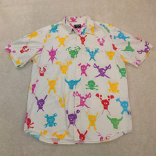 Stussy All Over Skull Print White Button Down Shirt Men's Size XL Made in USA