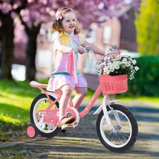 12-Inch Kids Bike for Ages 2-5 - Pink Toddler Bicycle with Training Wheels, Bask