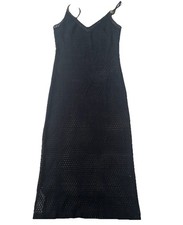 Women's Mango Black Long Openwork Knit Sleeveless Sheer Dress Size M