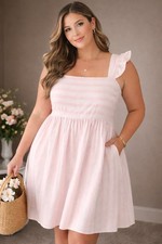 Draper James Dress 2X Pink Linen Babydoll Square Neck Ruffle Feminine Easter 