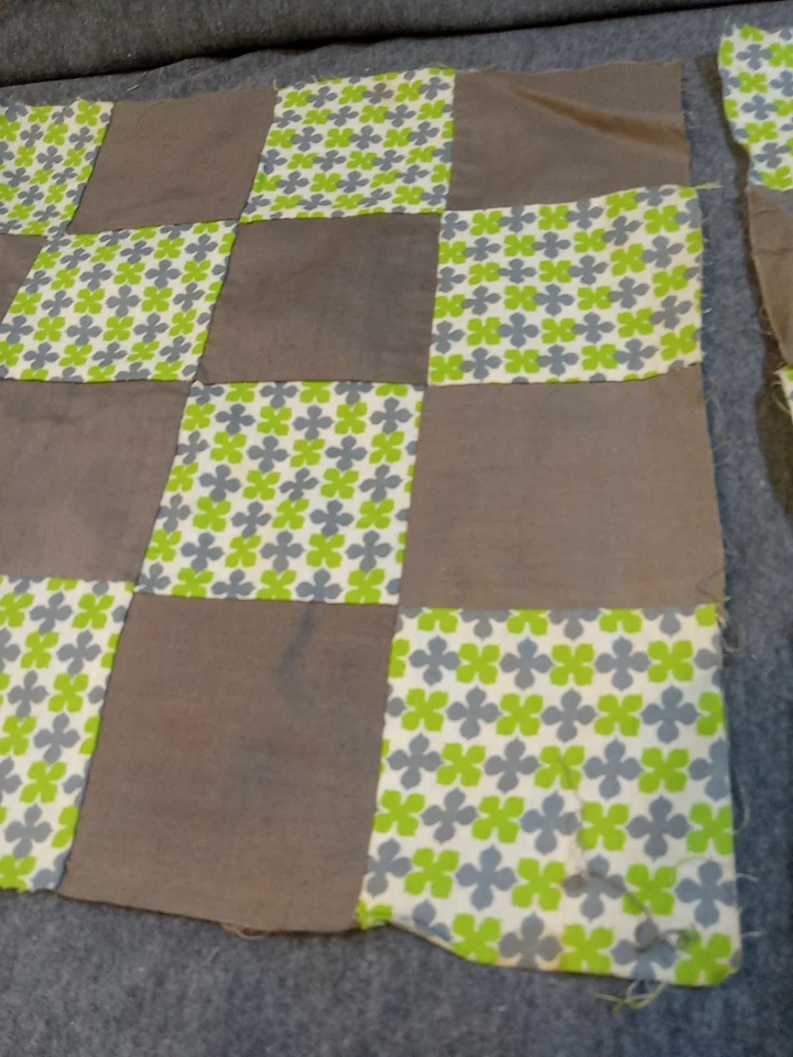 Patchwork Fabric Gray Green Checker Squares Making Quilts Blankets Lot Of 2 - Image 2 of 4