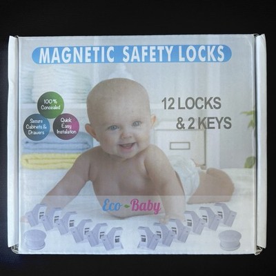 Eco-Baby 12 Pack Safety Magnetic Cabinet Drawer Locks Child Proofing NEW SEALED