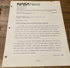 NASA News Release Shuttle Engines Flight Acceptance Tests Completed June 1980