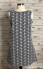 Ann Taylor classic navy/white cotton floral embroidered shift dress Size 16