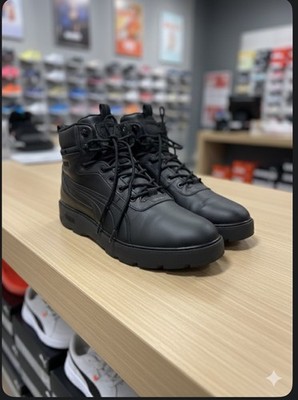 PUMA Leather Combat Boots Lace Up High Top Black Men's Size 13