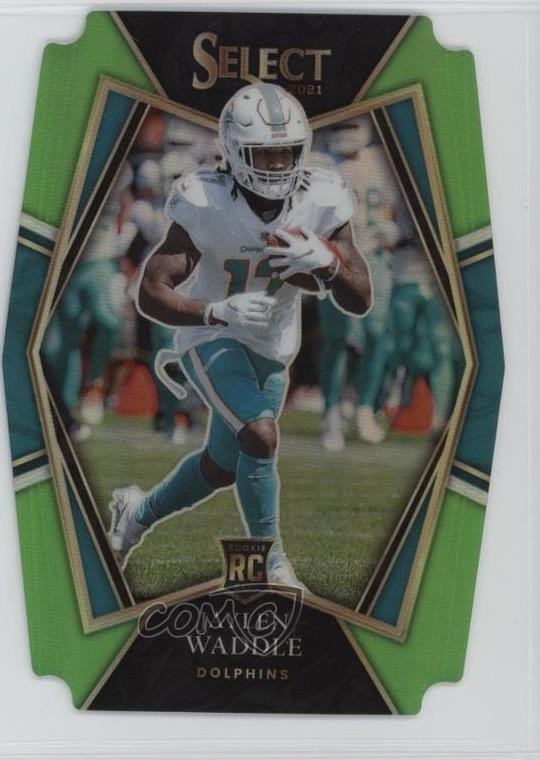 2021 Select Premier Level Neon Green Prizm Die-Cut /349 Jaylen Waddle #148 1k9t