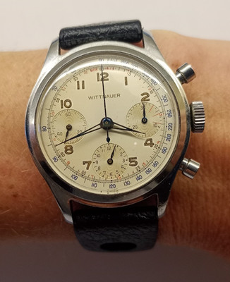 Wittnauer Chrono 800 Valjoux 72 1950er Tropic Sport Armband Revision und Garant.