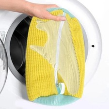 Durable Shoe Washing Machine Bag for All Shoe Types-Yellow with Blue Zipper,Idea