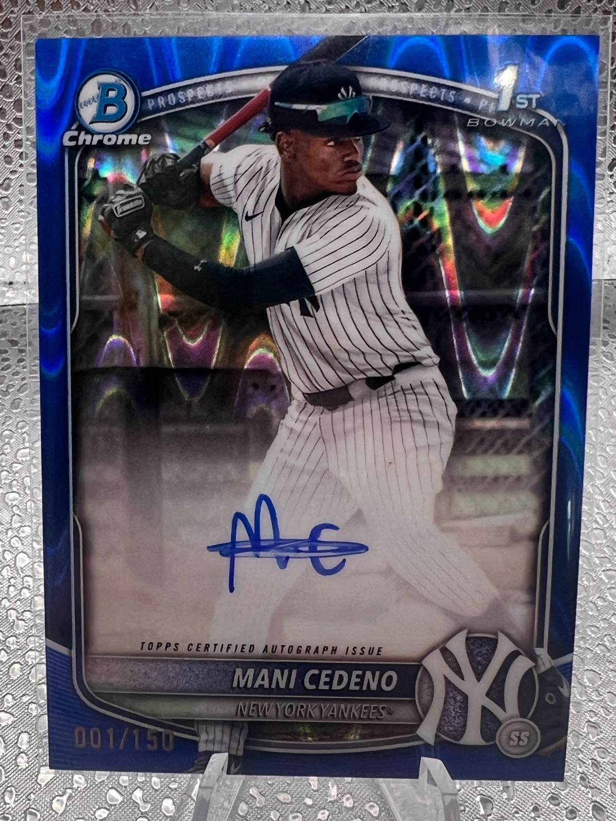 2025 Bowman Chrome Mani Cedeno 1st Bowman auto blue raywave  1/150 *BOOKEND*