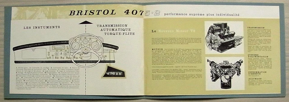 BRISTOL 407 5.2 Car Sales Brochure Oct 1961 FRENCH TEXT - Image 3 of 4