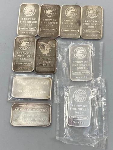 10 Engelhard 1ozt .999+ Fine Silver BARS mixed designs  L24187