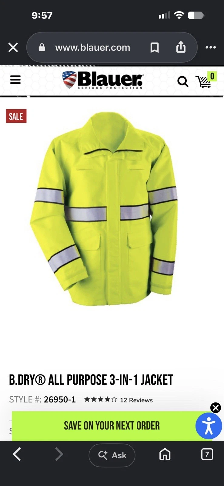 Blauer Hi-Vis Yellow Reflective Waterproof 3-in-1 Jacket 3XL Classic 26950-1 - product detail image 5