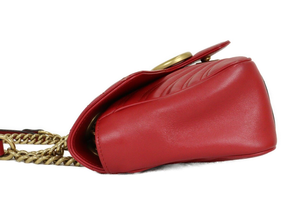 Gucci Shoulder Bag 443497 Gg Marmont Red Leather Crossbody | eBay