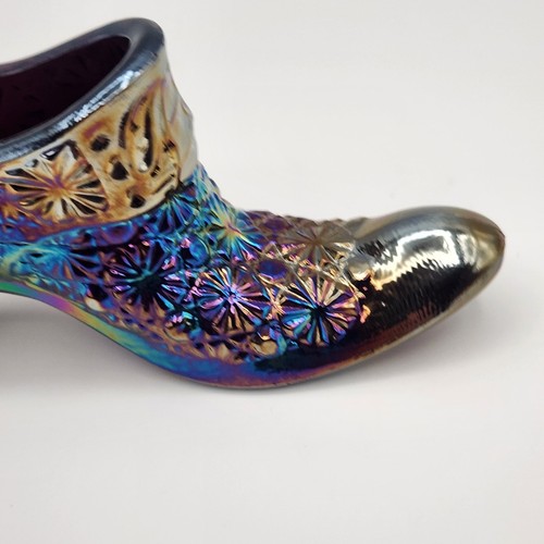 L E Smith Vintage Amethyst blau Karneval Kunst Glas Schuh Gänseblümchen & Knopf - Bild 9 von 14
