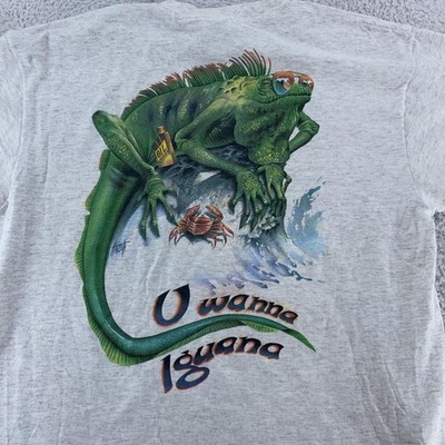 Vintage Caribbean Soul Shirt L/XL Gray Iguana U Wanna Tee Made USA 90s Beach