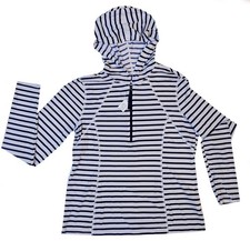 LANDS END Womens Medium Navy/White 1/4 ZIP UPF RASH GUARD Swim Shirt Coverup