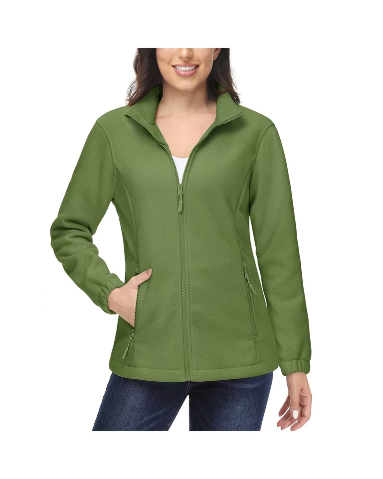 Women's Fleece Jacket Zip Up Coat Lightweight Winter Jackets with Zipper Pocekts