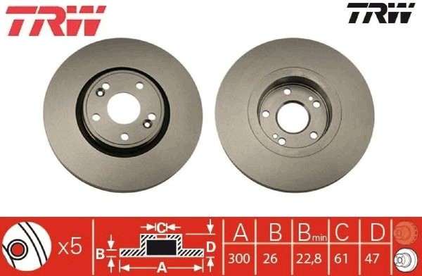2X Bremsscheibe TRW DF4229S 2 Bremsscheiben Vorderachse Vorne FüR Renault-image