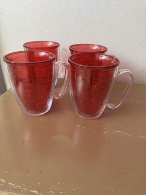 Tervis Set Of 4 Red Berry Colored Mugs W/ Handles Made USA Double Walled 16 Oz