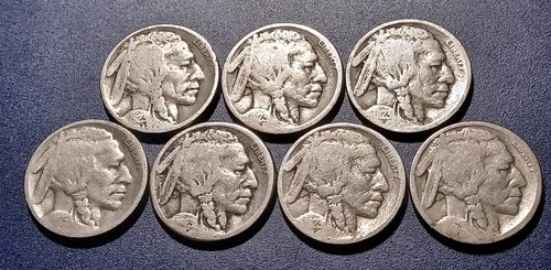 Lot of (7) Circulated 1923-S Buffalo Nickels