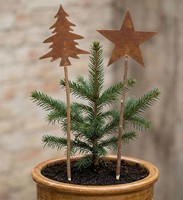 "Garten Stecker \"Tanne & Stern\" Metall, Echt Rost Finish, Holz Stab, Deko Sticker"