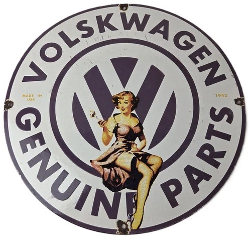 Vintage Volkswagen Sign - Porcelain Dealership Sales VW Automobile Gas Pump Sign
