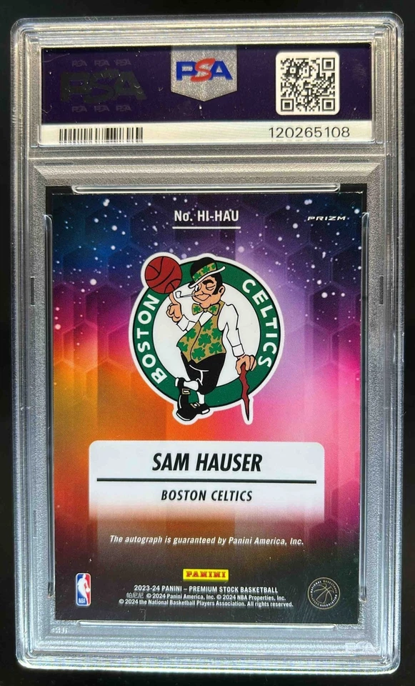 2023-24 Panini Hoops Premium Stock Sam Hauser Ink Disco Auto #HI-HAU PSA 9 10 - Image 2 of 2