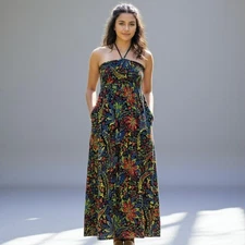 Urban Outfitters Fire Los Angeles Floral Halter Maxi Dress Black S