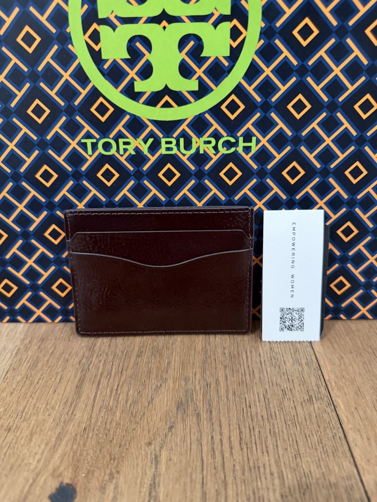 Tory Burch Emerson Crinkle Slim Card Case Agnello Gold Burgendy Wine thumbnail 2