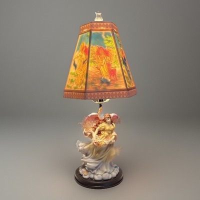 Vintage Unique Angel Figurine Table Lamp Etched Lithophane Shade *please read*