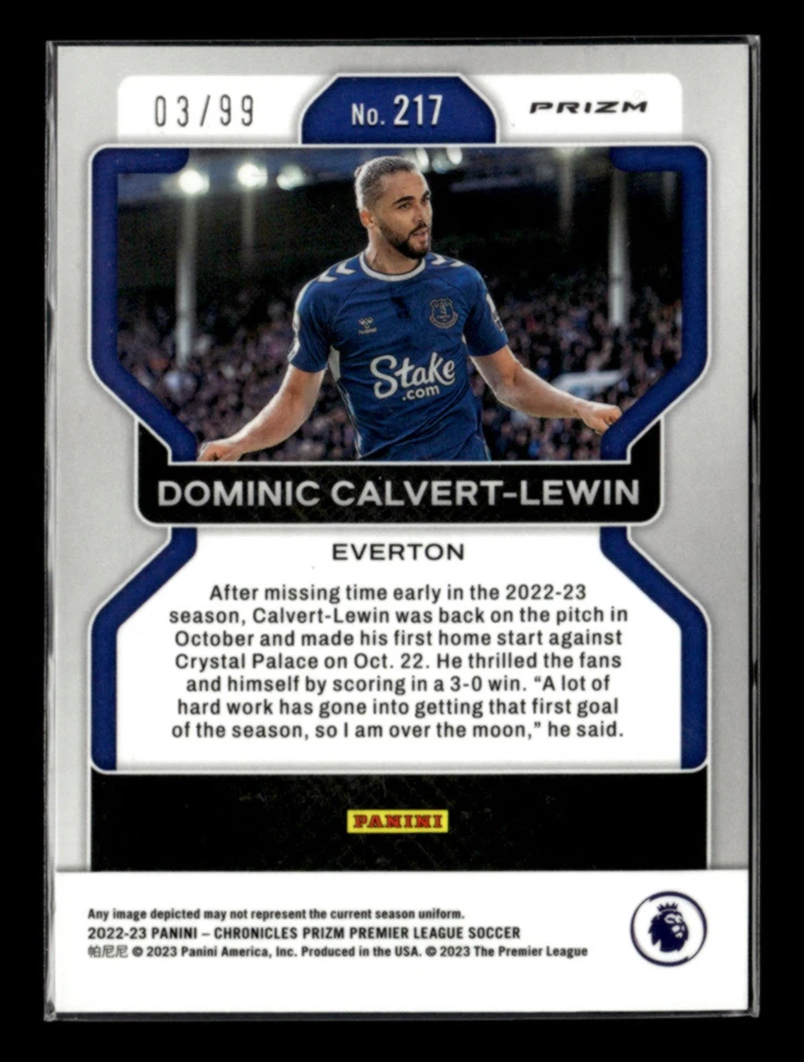 Dominic Calvert Lewin 2022-23 Chronicles Prizm Premier League Red 03/99 [and117 - Image 2 of 2