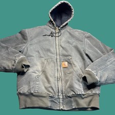 Carhartt Jacket Mens M/L Green Duck Canvas Quilted Lined Distressed J130 MOS