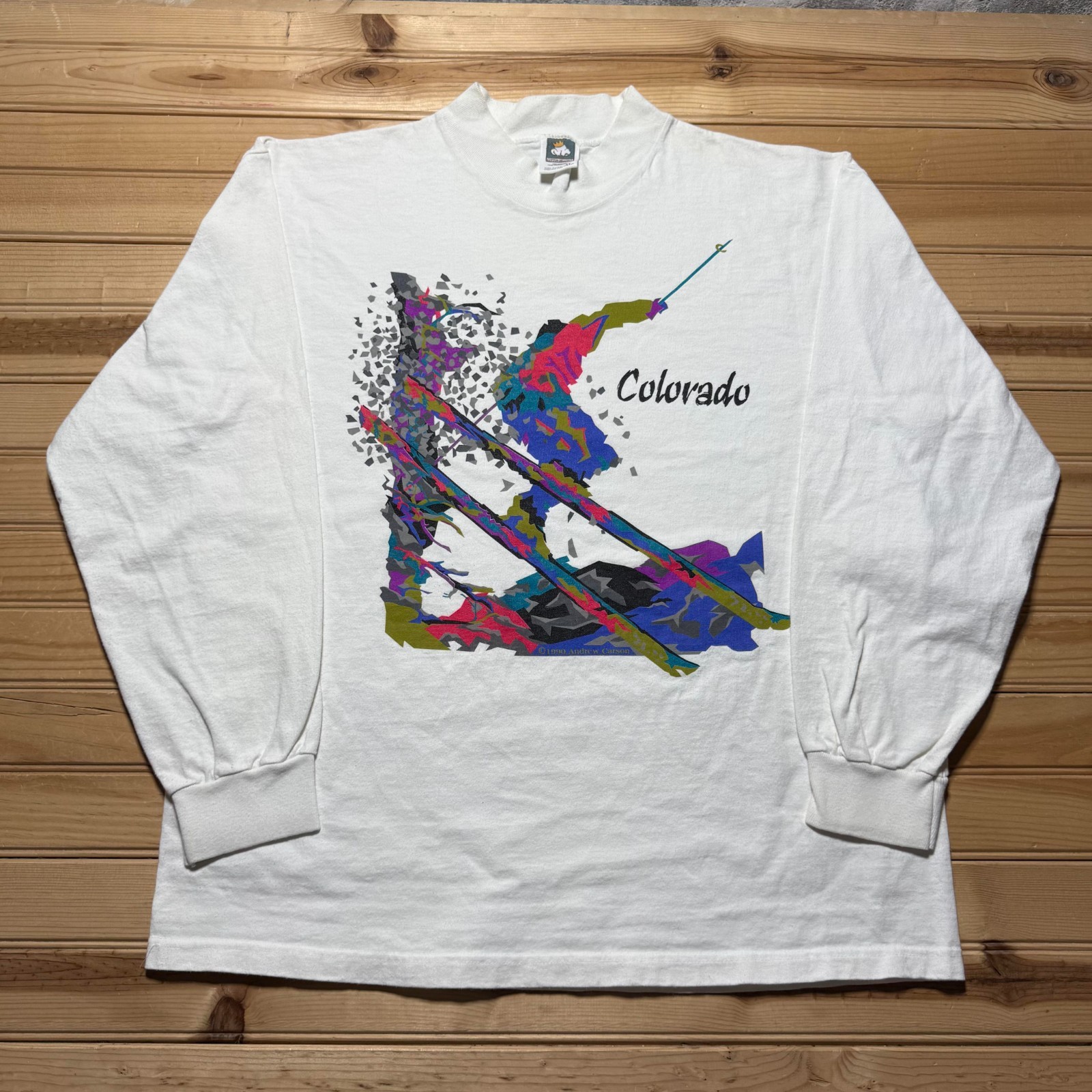 Vintage 1990 Colorado Skiing Abstract Graphic Souvenir Long Sleeve Shirt USA XL