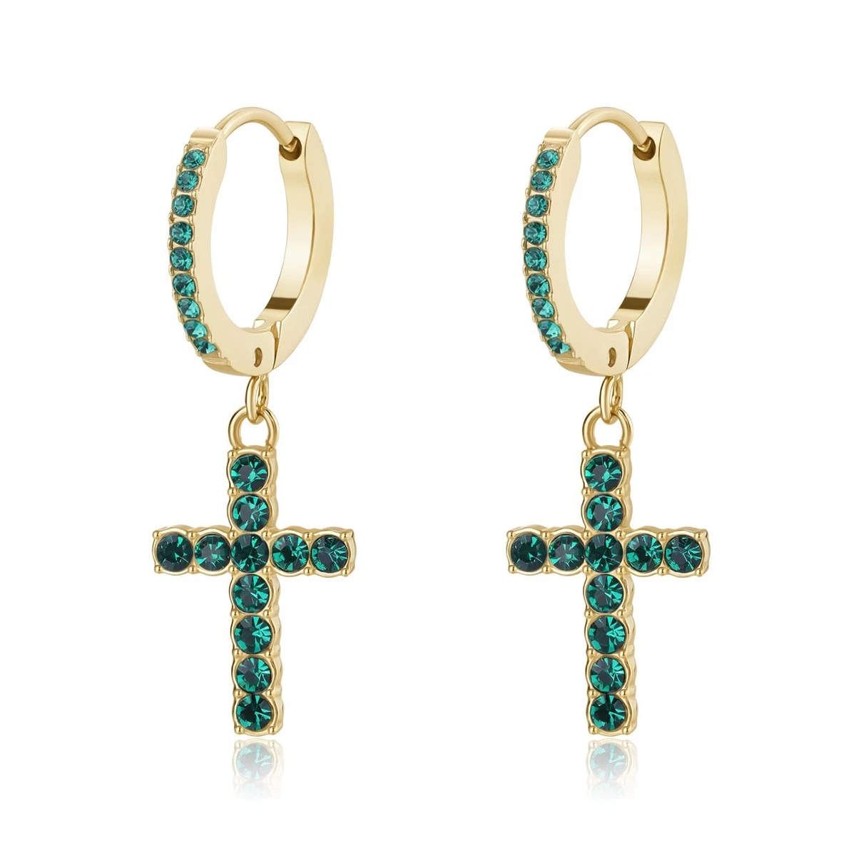 Carissima Orecchini A Lobo Croce In Oro Giallo 9ct Con Zirconi - Confezione Regalo Di Lusso
