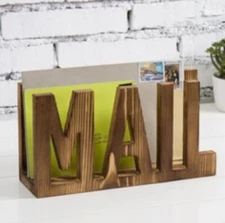MyGift Rustic Torched Wood Tabletop Decorative Mail Holder Box