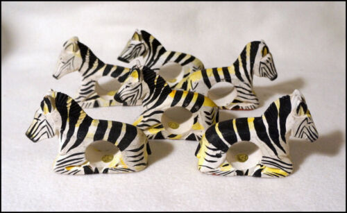 Set of 6 Wooden African Zebra Napkin Rings/Holders #RA023 - Picture 1 of 5