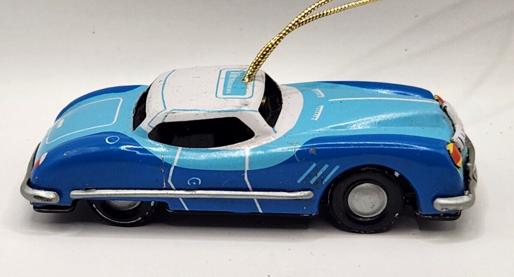 Vintage Tin Blue Sports Car Ornament HH-ZZ Made In China