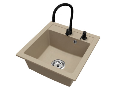 Spüle Granit Beige Big DON Armatur FLEX CHROME Siphon Chrom