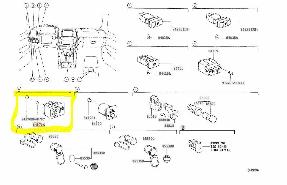 TOYOTA Genuine LEXUS LX470 84870A SWITCH ASSY OUTER MIRROR 84870  
