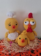 Gallo, gallina, pulcino, famiglia, uncinetto, regalo Pasqua, fattoria, animali
