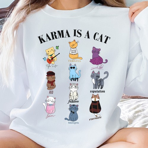 Taylor Swift Karma is a Cat Eras Tour Sweatshirt, TS Concert Merch, Sizes S-5XL