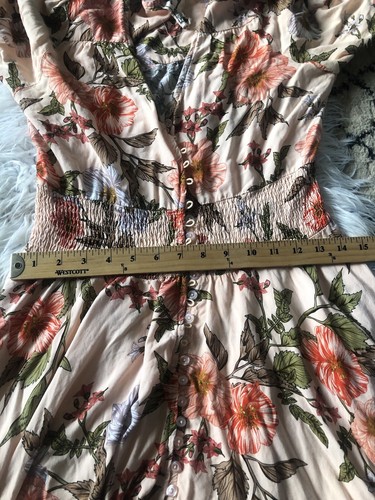 Jaase Maxi Dress Peach Floral Smocked Waist Loop Button Front Sz Medium. F6 - Picture 4 of 7